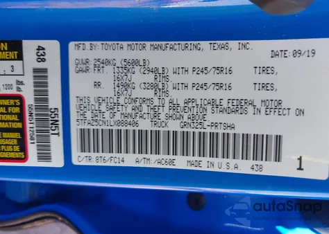 2020 Toyota Tacoma Sr5 V6 from USA, damaged, VIN 5TFAZ5CN1LX088406